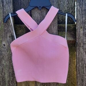 Aritizia Babaton Bubble Gum Pink Ribbed Halter Top Sz M